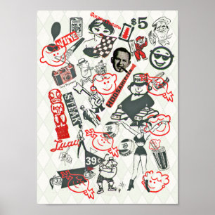 Poster Collage des vecteurs publicitaires des années 60 -