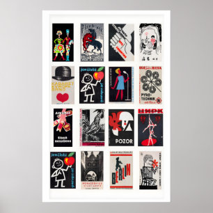 Poster Collage d'étiquettes de boîtes d'allumettes noires