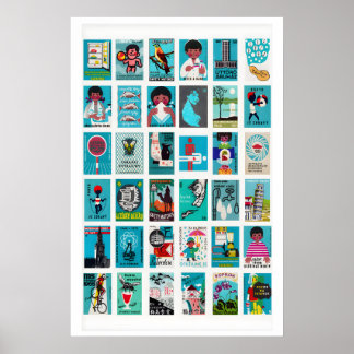 Poster Collage d'étiquettes de boîtes d'allumettes turquo