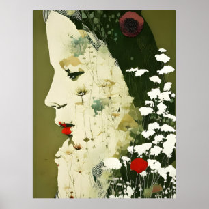 Poster Collage Femme et Fleurs