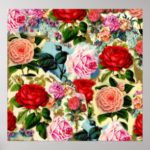 Poster Collage floral assez chic de roseraie de cru
