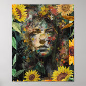 Poster Collage floral de tournesol femme jaune Portrait (Devant)