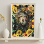 Poster Collage floral de tournesol femme jaune Portrait<br><div class="desc">Il s'agit d'une oeuvre d'art remarquable (murale) montrant une femme avec un très beau fond floral (botanique) avec beaucoup de tournesols et d'autres plantes. La vivacité des couleurs, principalement le jaune des tournesols, apportera vie à vos maisons et à vos coeurs. L'aspect profond et presque énigmatique de la femme donnera...</div>