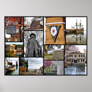 Poster Collage historique du Massachusetts de Plymouth