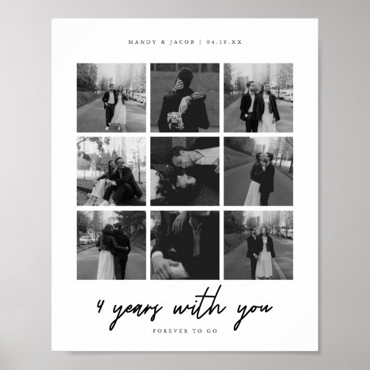 Poster Collage Moderne de 9 Photos pour Couple - 4 Ans de (Devant)