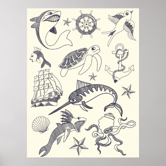 Poster Collage Nautique Ancien Sailor Tattoos (Devant)