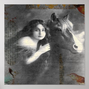 Poster Collage numérique vintage dame et cheval