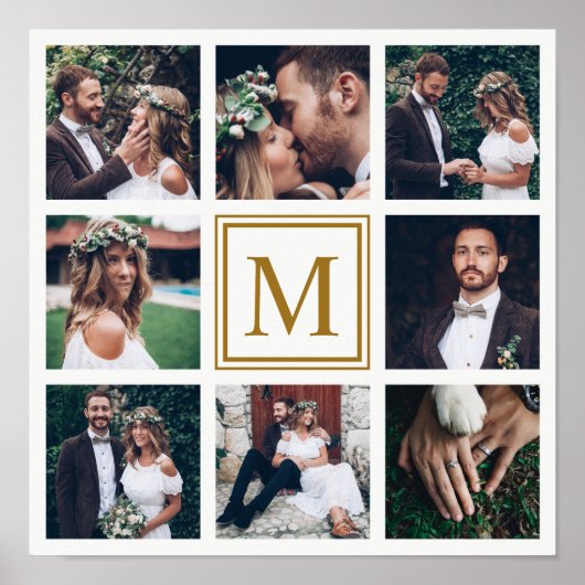 Poster Collage personnalisé 8 Mariage Photo Monogramme Or (Devant)