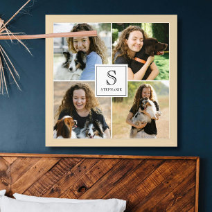 Poster Collage personnalisé de 4 photos avec monogramme e