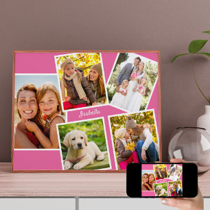 Poster Collage personnalisé de 5 photos rose