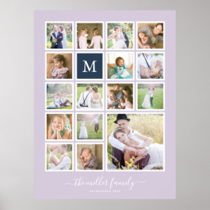 Poster Collage photo avec monogramme et fond de couleur m