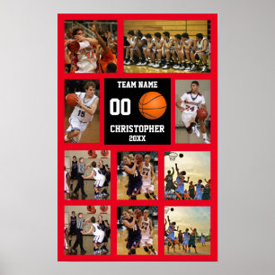 Poster Collage photo Basket-ball 10 Nom de l'équipe rouge