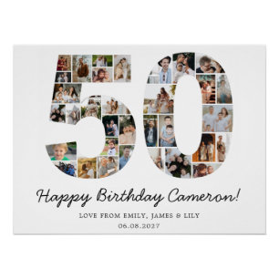 Poster Collage photo d'anniversaire 50 ans Cadeau d'ann