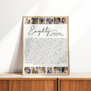 Poster Collage photo d'anniversaire 80 raisons pour lesqu