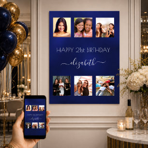 Poster Collage photo d'anniversaire bleu marine Meilleure