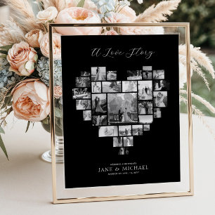 Poster Collage photo d'anniversaire de mariage noir