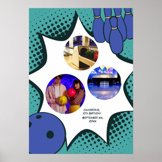 Poster Collage photo d'anniversaire des 10 ans de Bowling (Devant)