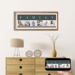 Poster Collage photo de famille 6 Image Strip Slate perso<br><div class="desc">Impression personnalisée avec le mot FAMILY en haut de vos photos. Le modèle photo est configuré pour vous pour ajouter 6 de vos photos préférées, qui sont affichées en format carré dans un style simple, style bande, collage photo. Cette pièce personnalisée élégante et élégante a une palette de couleurs neutres...</div>