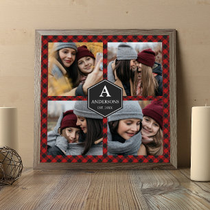 Poster Collage photo de famille bûcheron à carreaux rouge