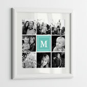Poster Collage photo de famille Monogramme turquoise