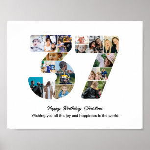 Poster Collage photo de fête d'anniversaire 37 ans Numéro