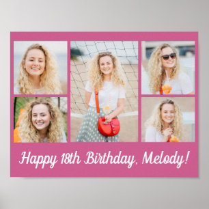 Poster Collage photo de fête d'anniversaire rose chic