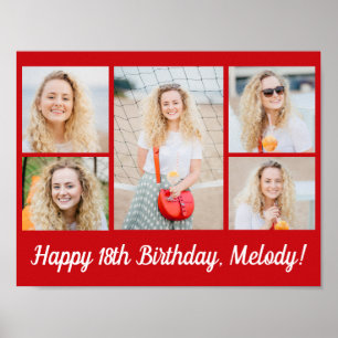 Poster Collage photo de fête d'anniversaire rouge vif