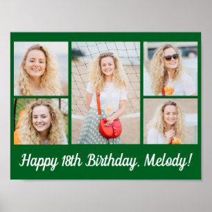 Poster Collage photo de fête d'anniversaire vert personna