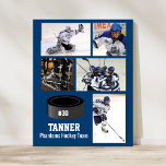 Poster Collage photo de hockey personnalisé Nom de l'équi<br><div class="desc">Ce collage de hockey présente vos 5 photos et le nom de votre joueur ou de votre équipe et ajoute un numéro. Modifiez la couleur de l'arrière - plan pour qu'elle corresponde aux couleurs de votre équipe. Un excellent moyen de célébrer la saison et le dur travail de votre joueur....</div>