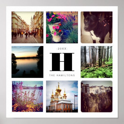 Poster Collage photo de huit Carrés avec monogramme de fa (Devant)