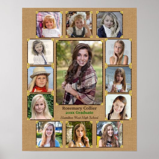 Poster Collage photo de l'école secondaire Rustic Burlap (Devant)