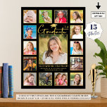 Poster Collage photo de l'étudiant moderne Black Gold 15<br><div class="desc">Créez un tableau en mousse de mémoire photo de fête de remise de diplômes en utilisant ce modèle de collage photo facile à télécharger pour 15 photos de votre diplômé au cours des années encadrées d'une bordure en or et personnalisées avec le nom, l'année de classe et l'école ou d'autres...</div>