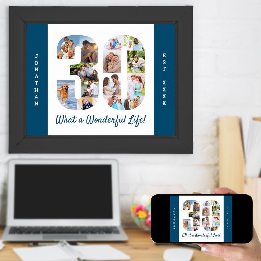 Poster Collage photo en forme 30 pour le 30e anniversaire