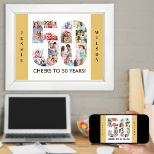 Poster Collage photo en forme de 50 pour un 50e anniversa