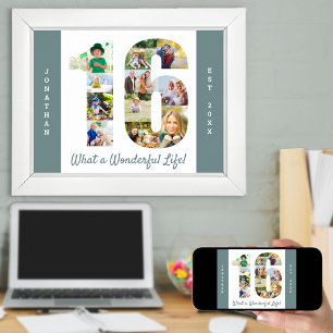 Poster Collage photo en forme de numéro 16 pour 16e anniv