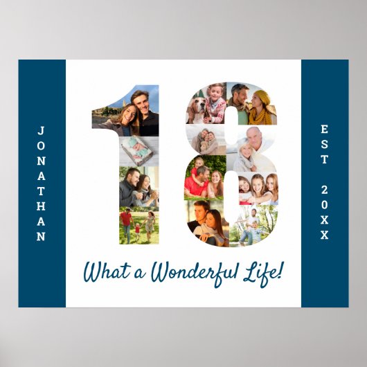 Poster Collage photo en forme de numéro 18 pour 18e anniv (Devant)