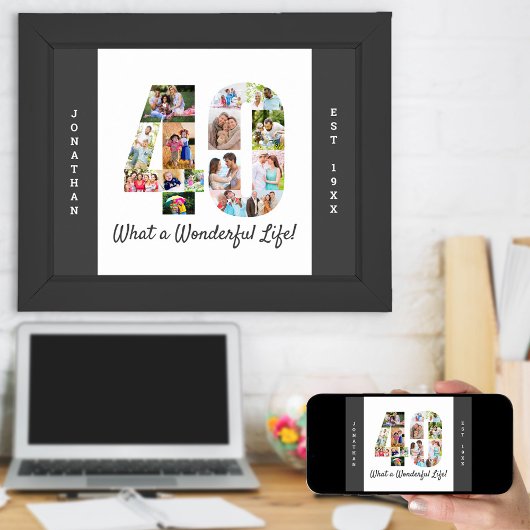 Poster Collage photo en forme de numéro 40 pour 40e anniv
