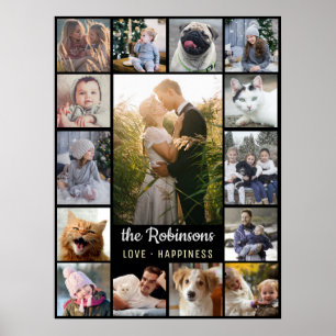 Poster Collage Photo Famille 15 Photos + Nom Black Easy