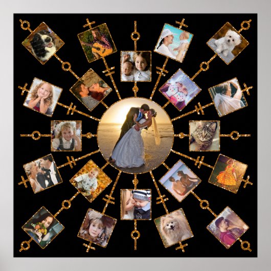 Poster Collage Photo Famille 21 Photos Joli Black Gold (Devant)