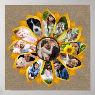 Poster Collage photo famille Sunflower Burlap 13 Photos F