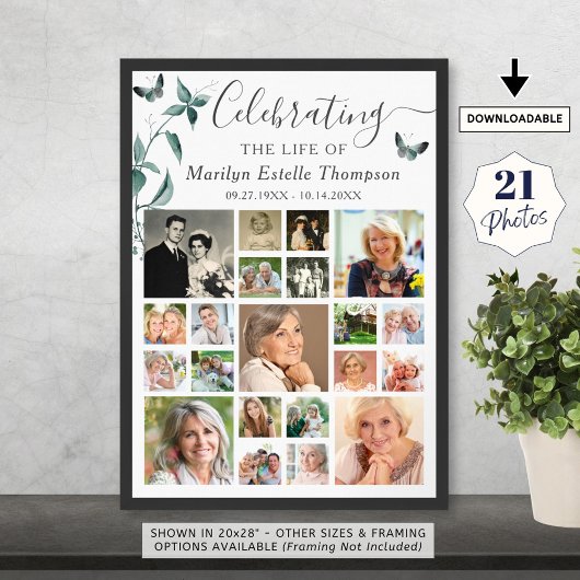 Poster Collage photo funéraire 21 Papillon botanique