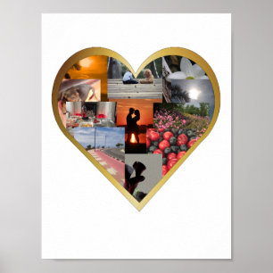 Poster Collage photo Gold Heart Frame
