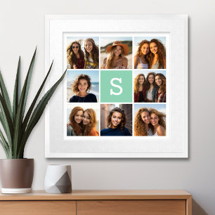 Poster Collage photo Monogramme personnalisé Vert menthe