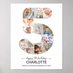Poster Collage photo personnalisé numéro 5 pour 5ème anni