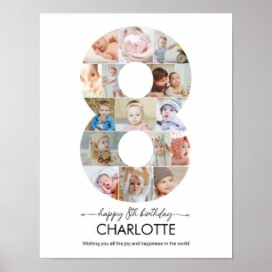 Poster Collage photo personnalisé numéro 8 pour 8ème anni