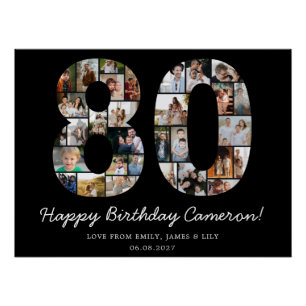 Poster Collage photo pour 80e anniversaire Cadeau 80e a