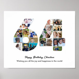 Poster Collage photo pour les 64 ans avec le numéro 64