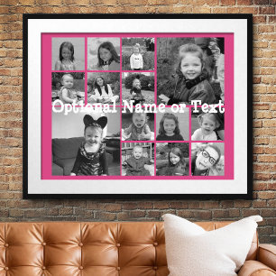 Poster Collage photo rose vif - Grille moderne de 14 phot