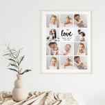 Poster Collage photo simple et chic | Amour avec coeur<br><div class="desc">Cette affiche chic en noir et blanc dispose d'une grille photo avec onze de vos photos personnelles, et d'une typographie moderne tendance qui dit "Amour". Il y a aussi un petit coeur élégant à l'allure d'or faux rose. Un cadeau simple, minimaliste mais absolument élégant pour votre mère, votre conjoint ou...</div>