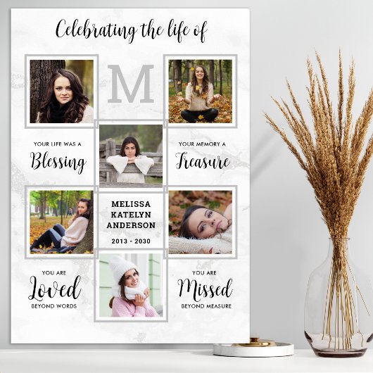 Poster Collage photo unique de 6 funérailles mémorial en 